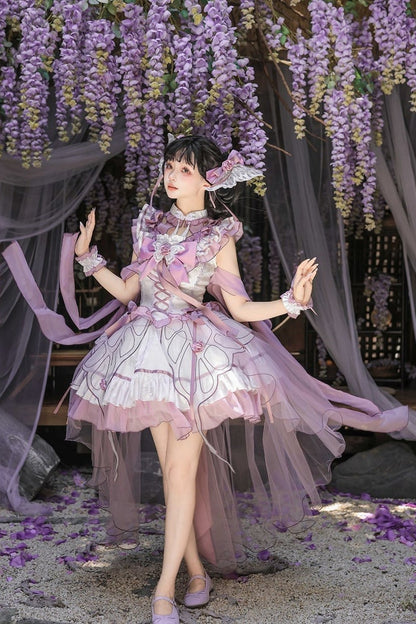 【8月18日予約締切】蝴蝶フェアリーチャイナロリータエンブロイダリーリボンレイヤードドレスコンプリートセット