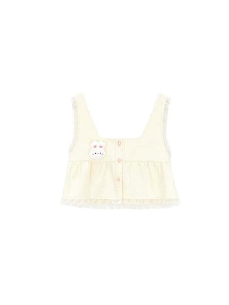 Apricot milk rabbit milk yellow vest + shirt + pleated skirt