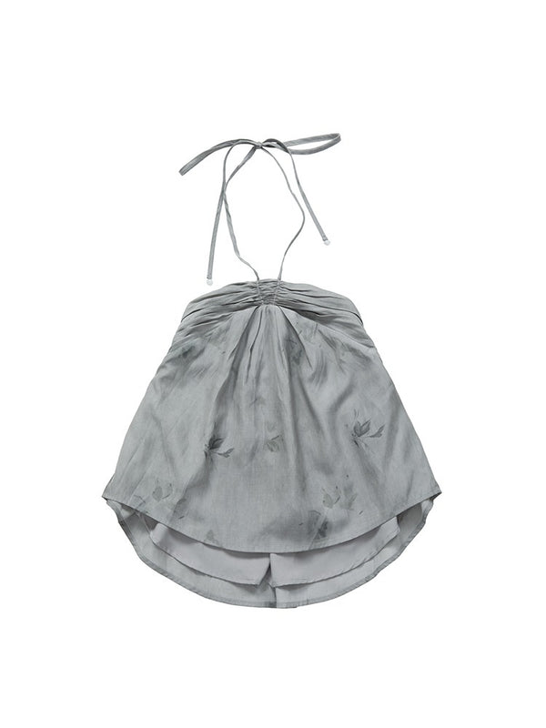 Retro Flower Print Holter Ribbon Club Top