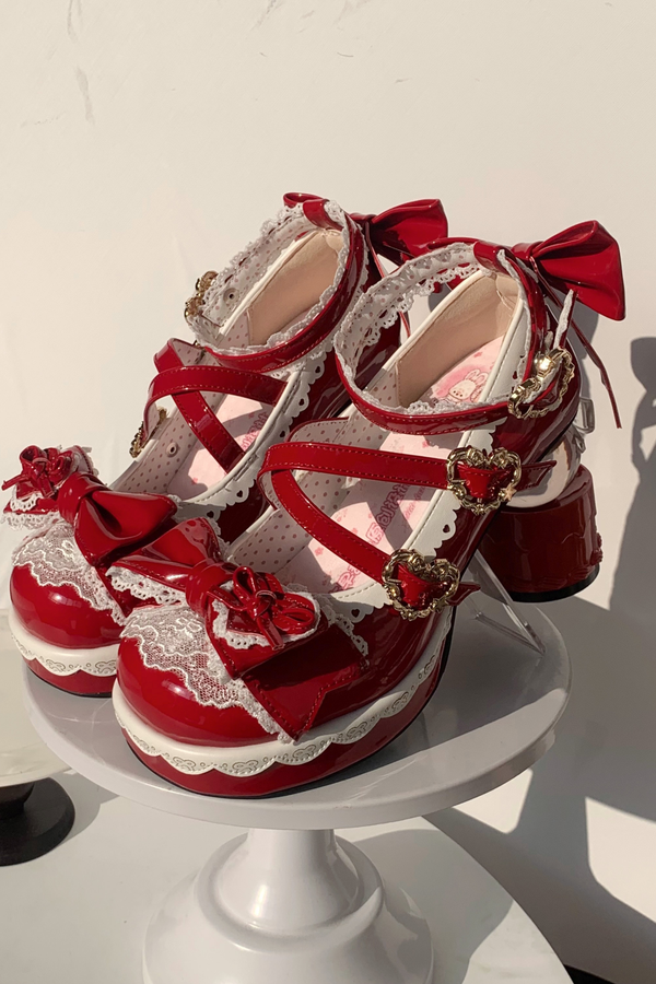 Ribbon Lace Lolita Crystal Heels