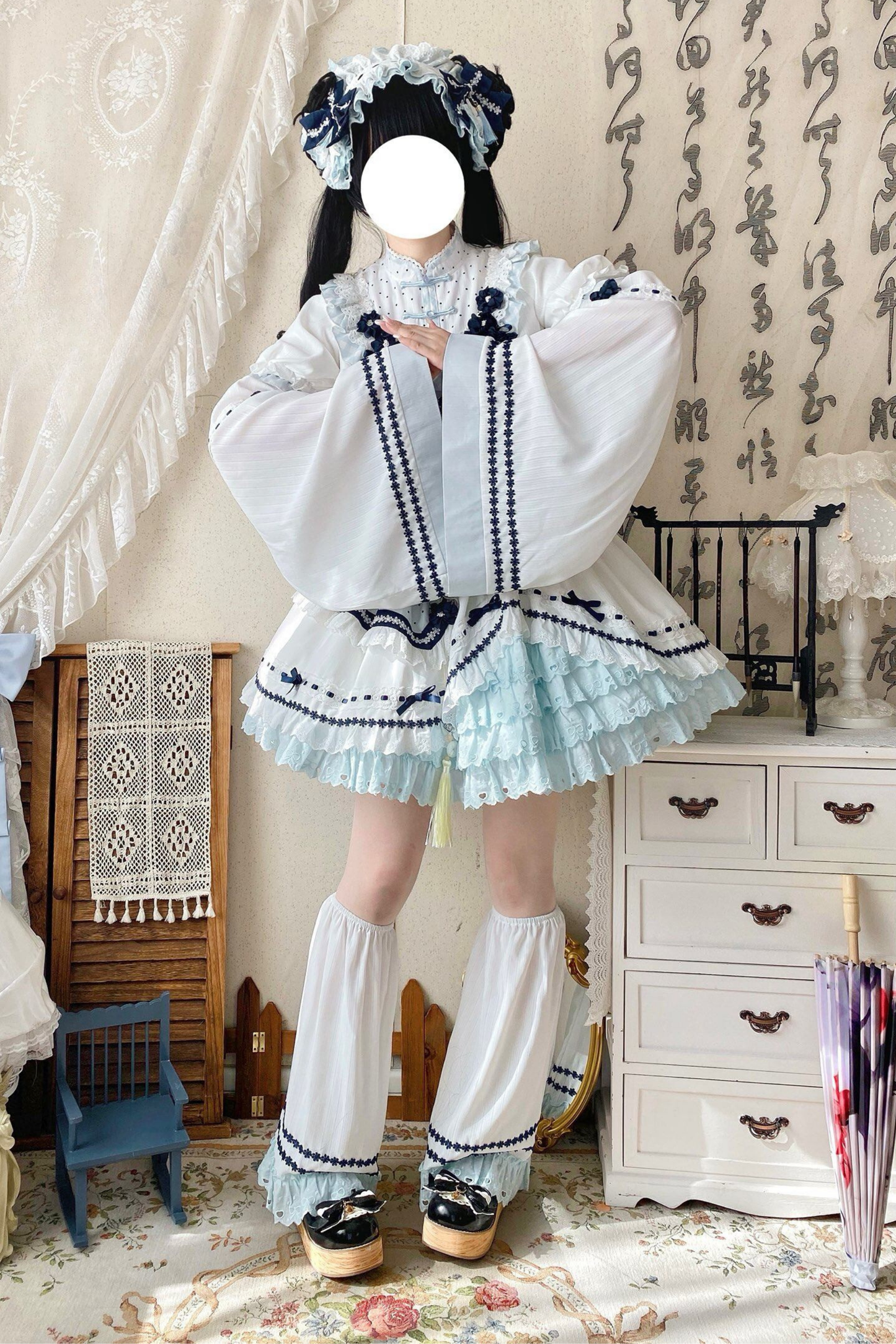 [3월 18일 예약마감] 차이나 드림 원피스 + 점퍼 스커트 + 소매 + 레그 워머 + 머리띠 + 칼라 + 클립 + 리본 + 공주 소매