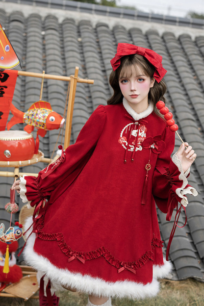 China Big Sleeve Dress + Apron + Skirt + Leg Warmers + Hairband + Clip + Pin