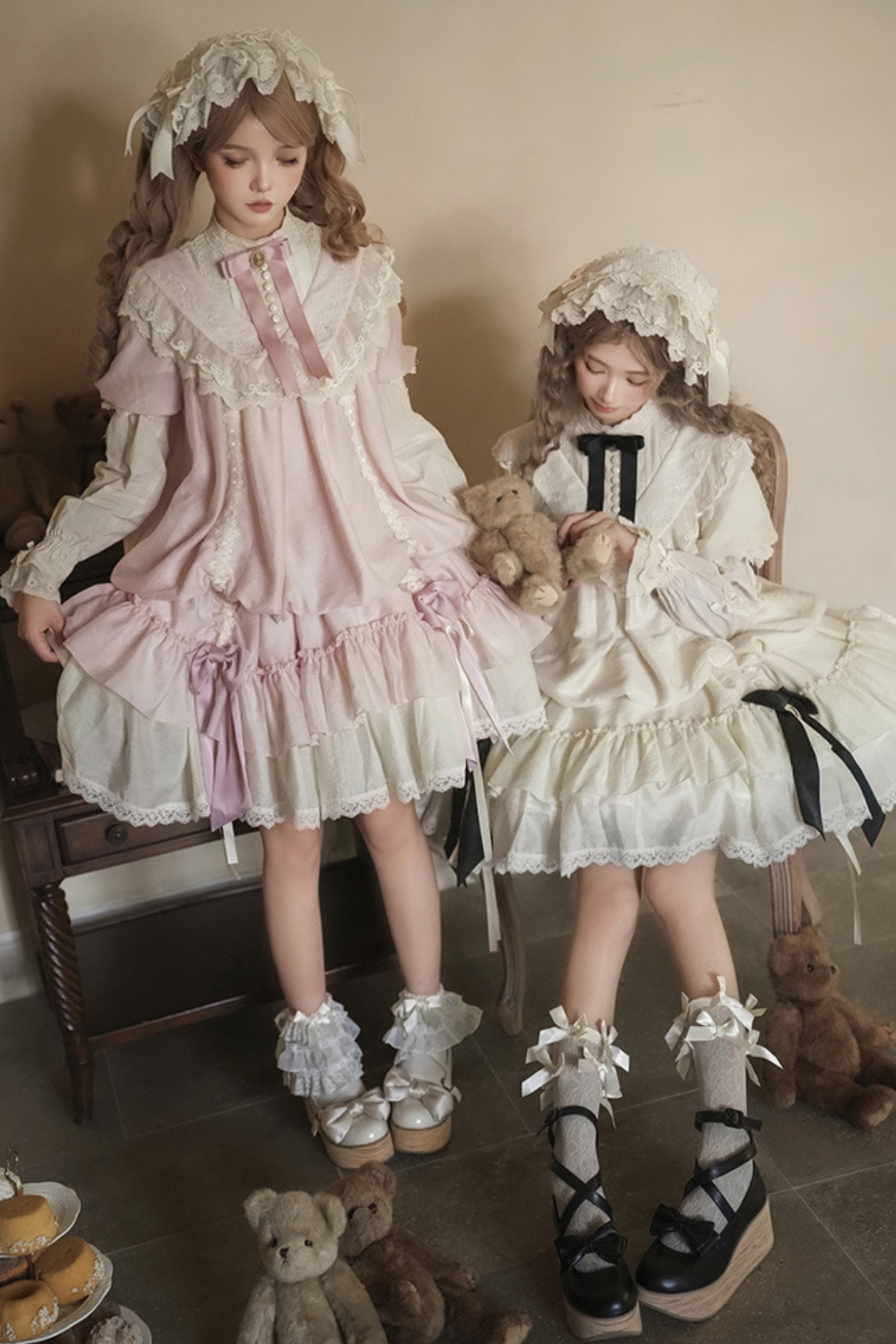 【予約商品】ローズフリルロリータドレス+ドレス＋ベルト＋ブローチ＋リボン＋ヘッドバンド＋スリーブ