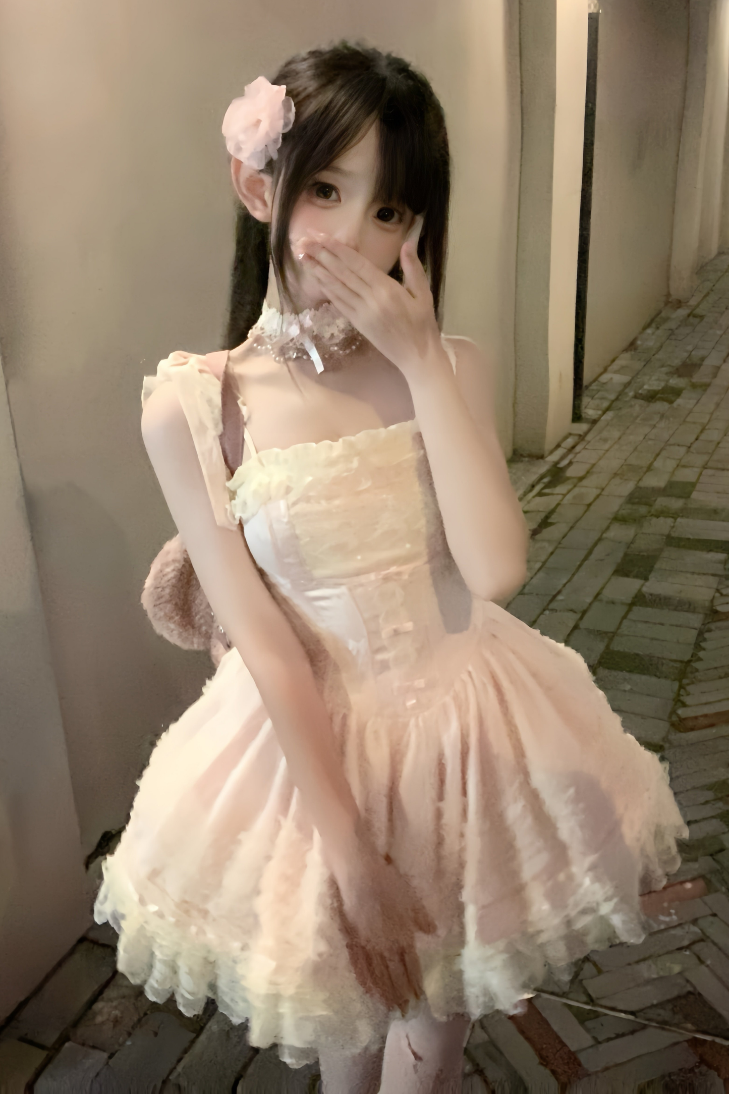 甜美珍妮蘿莉塔吊帶裙+項鍊+帽子+髮帶