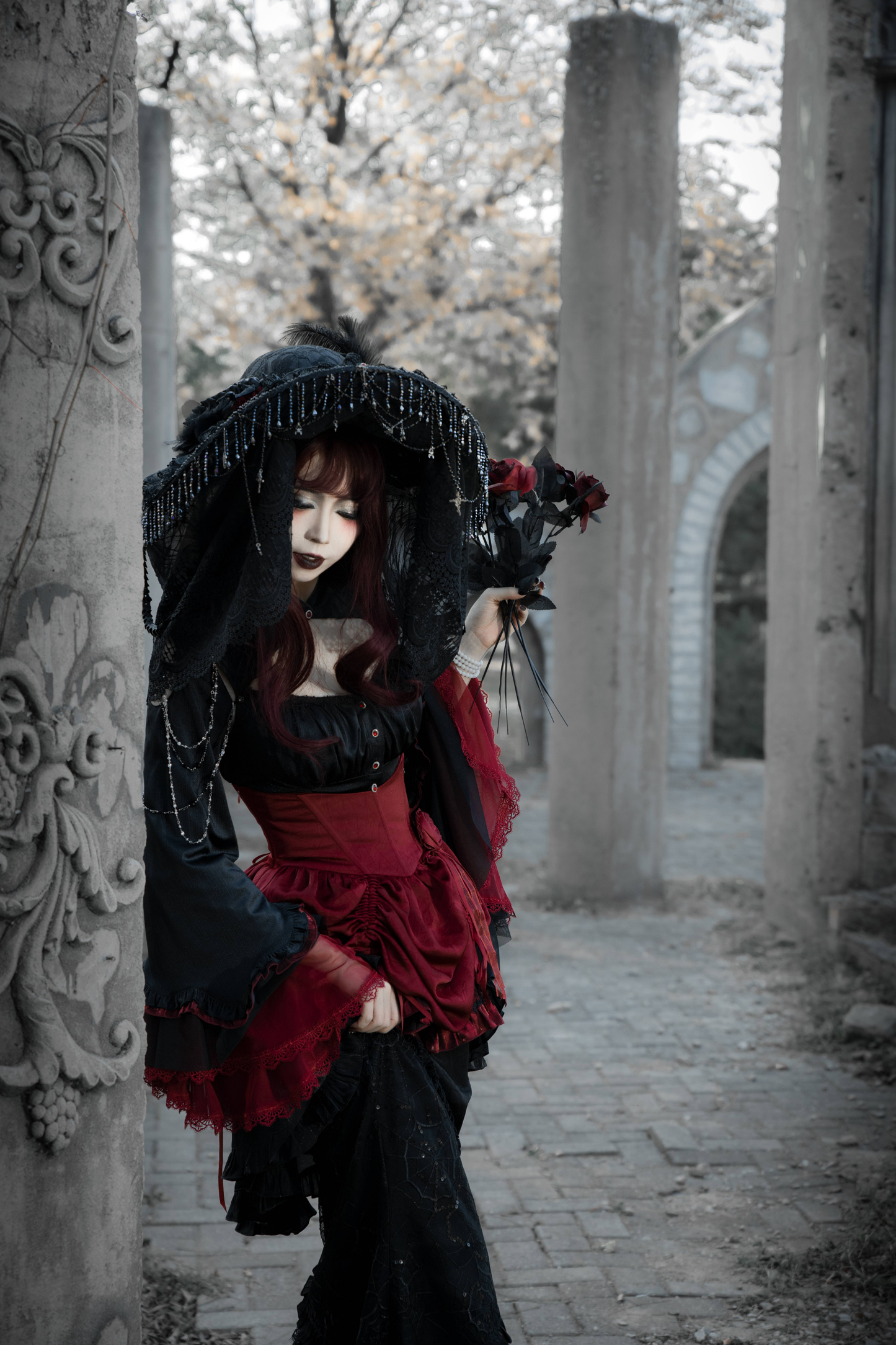 ダークフラワーゴシックロリータセットアップ