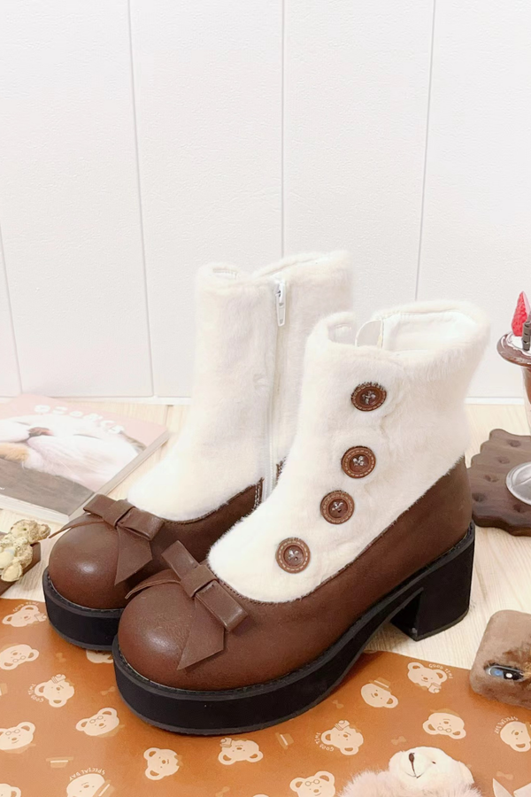 Retro Button Fur Sock Cover Faux Design Boots