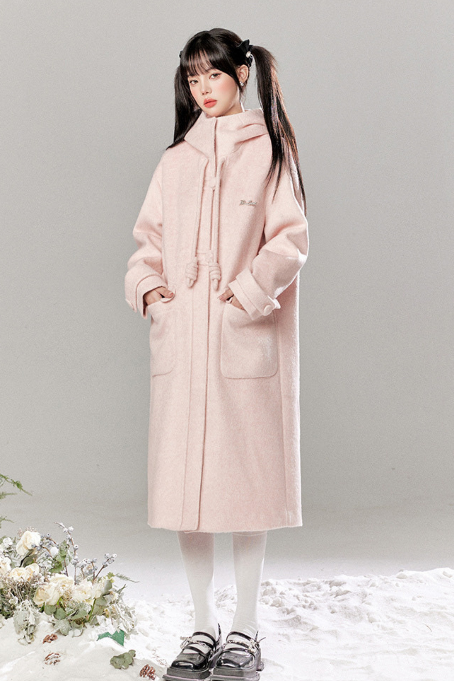 French Single Brest Food Long Wool Coat