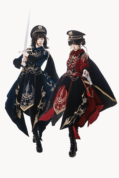[Pre-order Deadline: November 16] Holy Army Red Black Embroidery Military Uniform Cape Dress Complete Set + Dress Set
