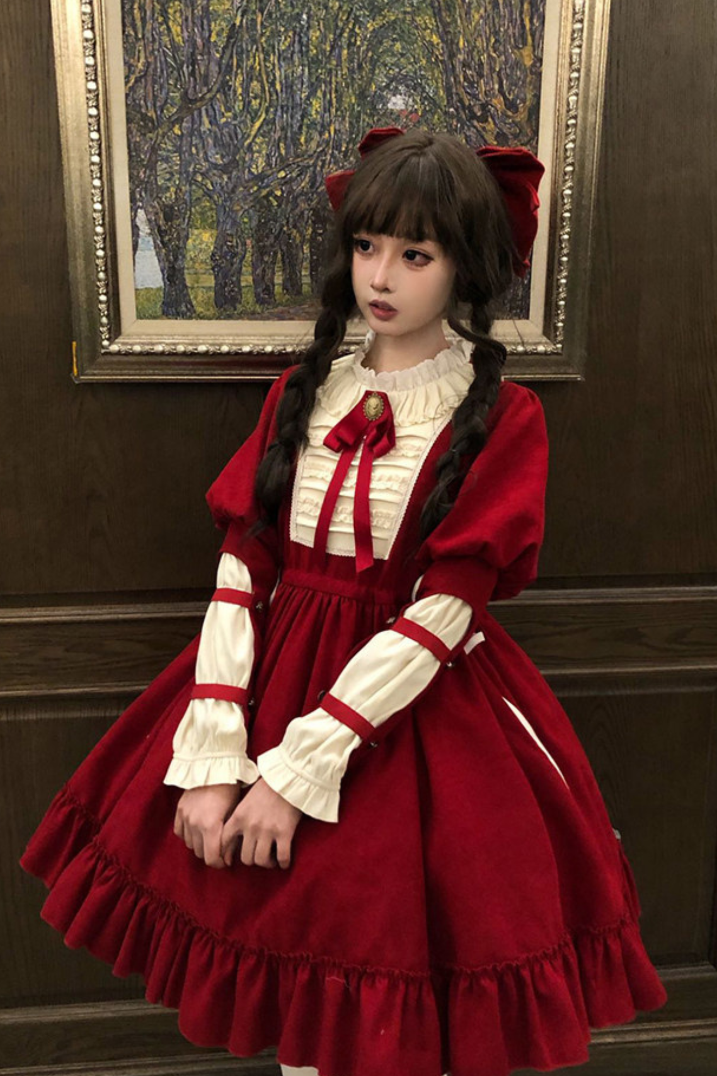 レースラッフルロリータドレス+リボン