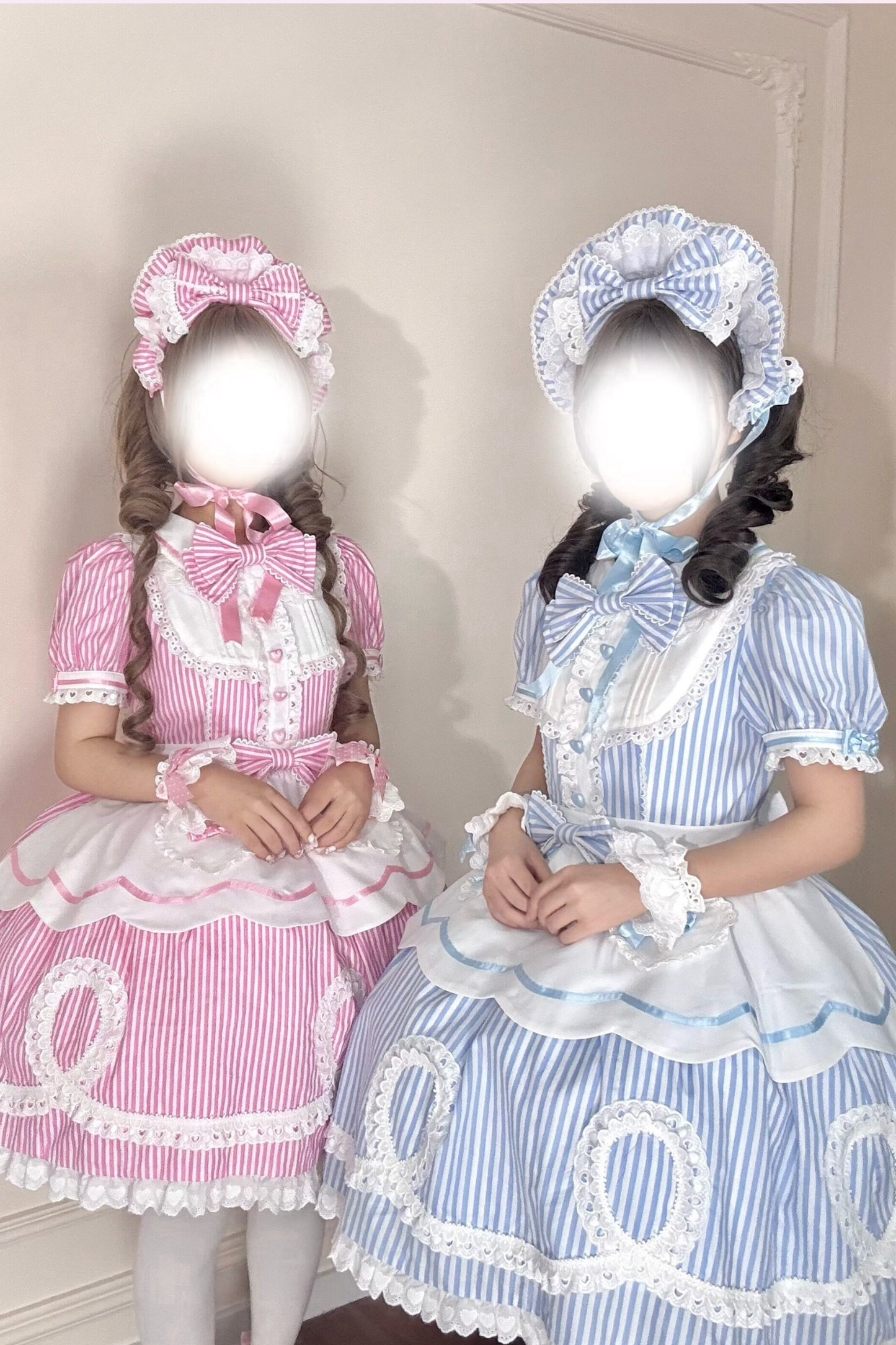 [Vorbestellung] Retro-Puppenartiges Lolita-Kleid + Haarband + Clip + Haube + Hut
