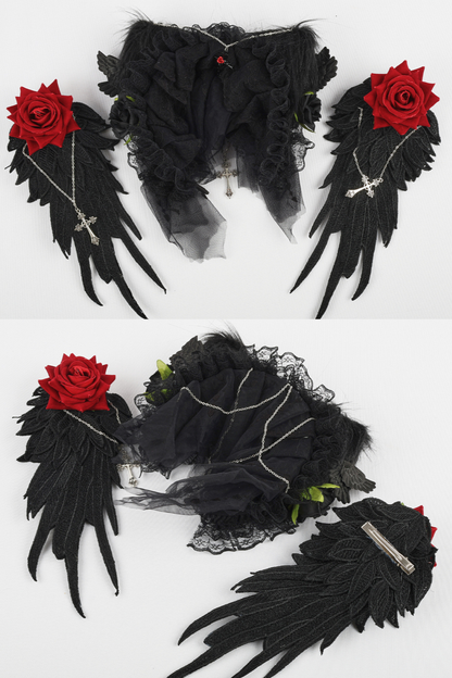 Gothic Rose Feather Hat + Bonnet + Hairband + Feather Clip