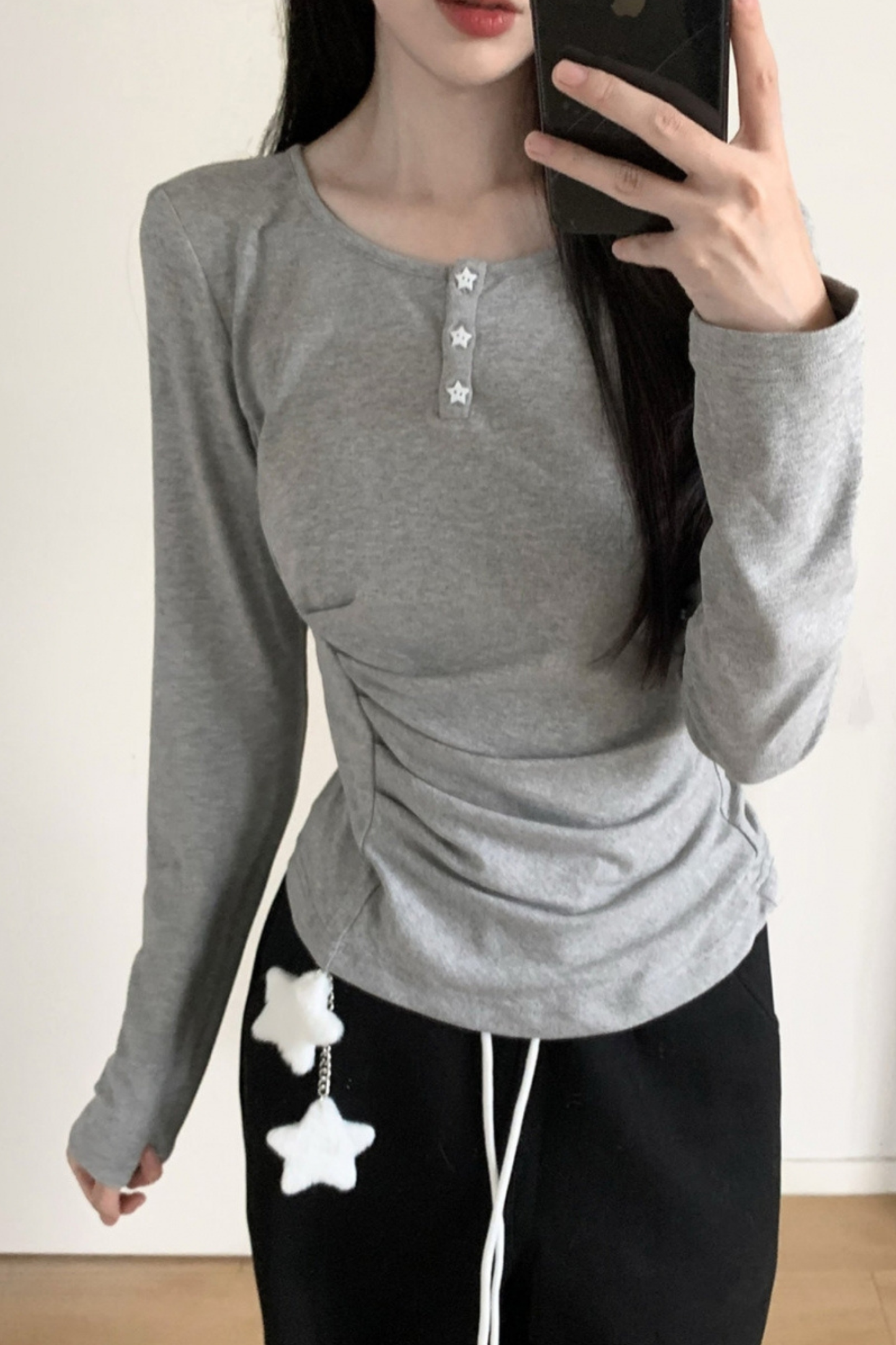 マルチカラーボタンリボントップス