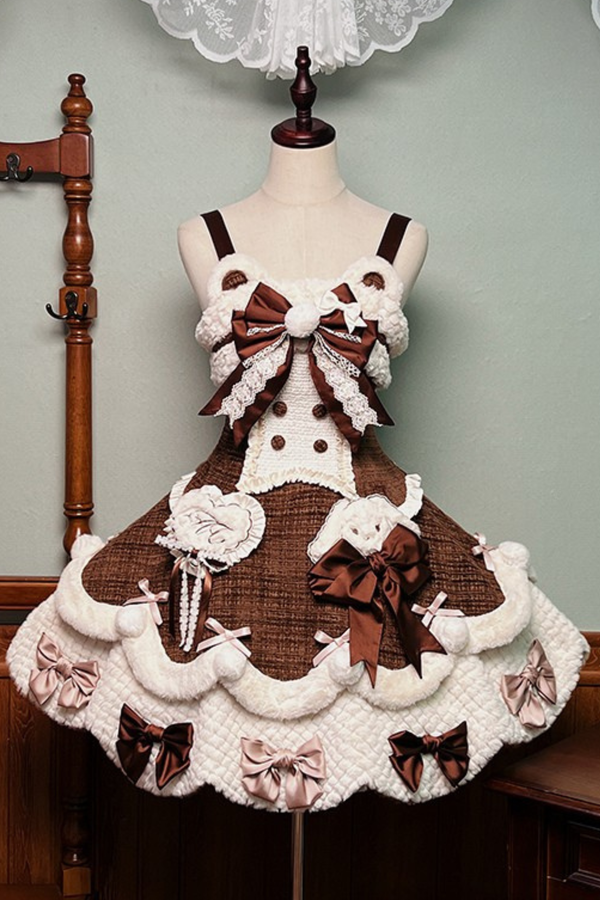 [Deadline for reservations: December 8] Frosted Sugar Rabbit Fur Ribbon Strap Dress