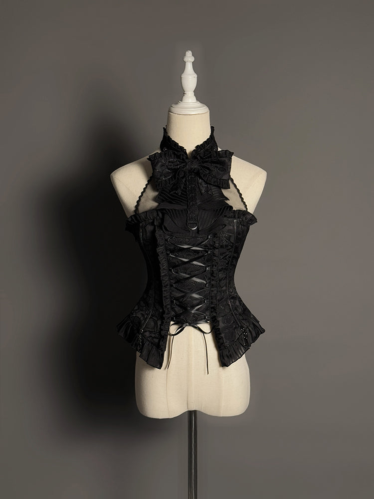 [Deadline for reservation: February 26] Cat Ear Hat Dark Punk Halter Ribbon Bustier Dress Complete Set