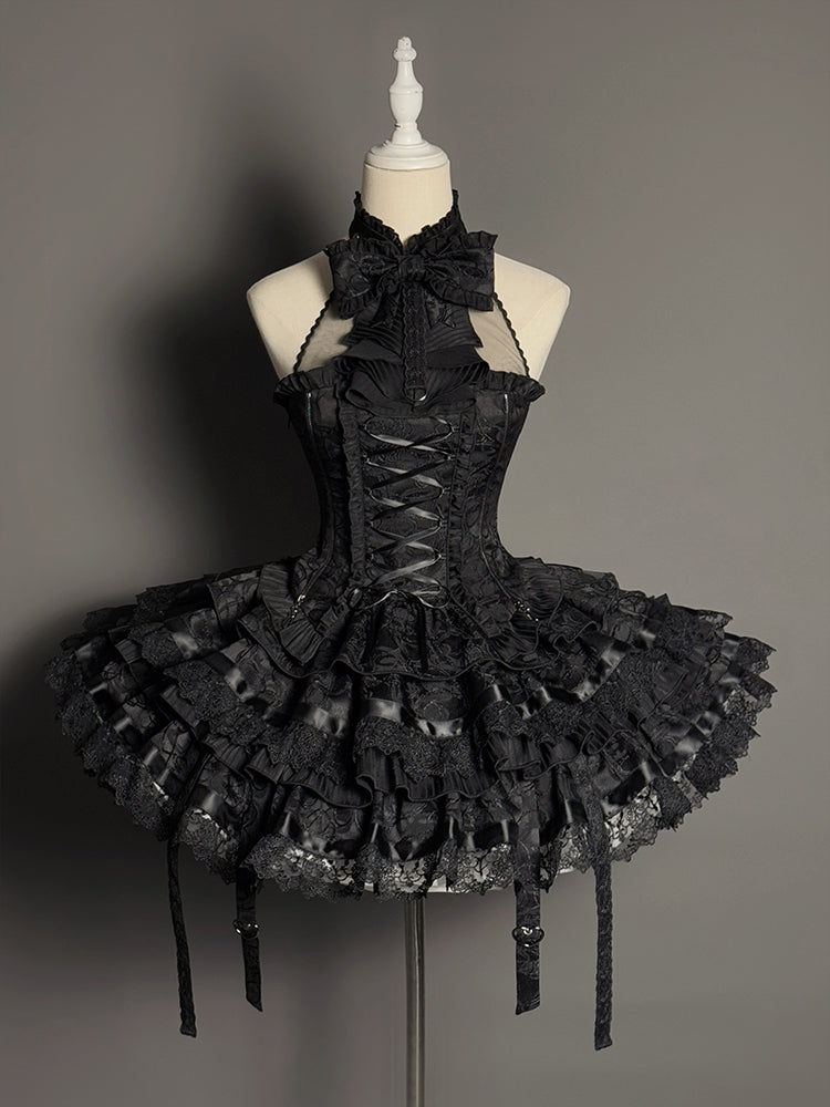 [Deadline for reservation: February 26] Cat Ear Hat Dark Punk Halter Ribbon Bustier Dress Complete Set