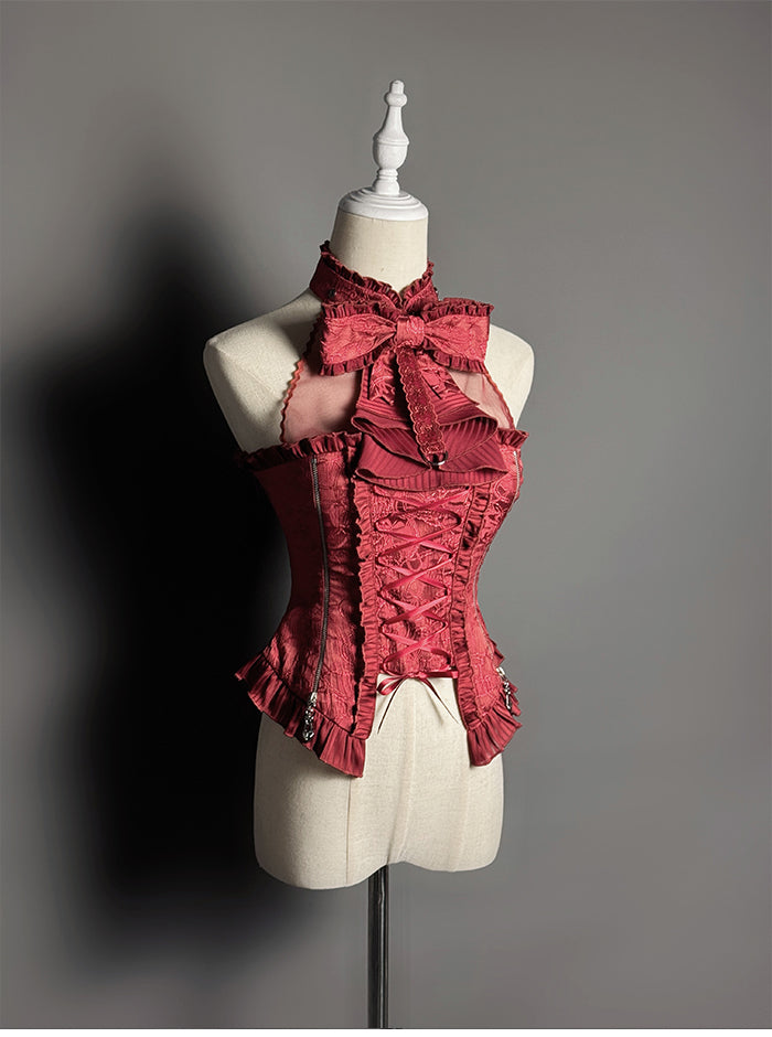 Cat Ear Hat + Dark Punk Halter Ribbon Bustier Dress Setup