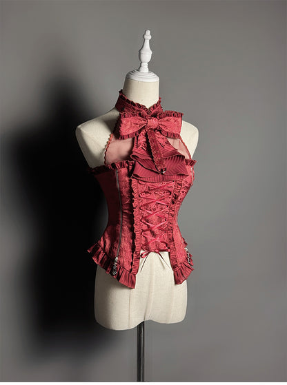 Cat Ear Hat + Dark Punk Halter Ribbon Bustier Dress Setup