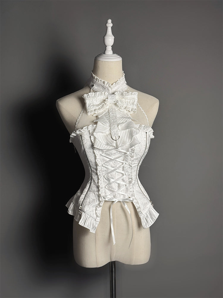 Cat Ear Hat + Dark Punk Halter Ribbon Bustier Dress Setup