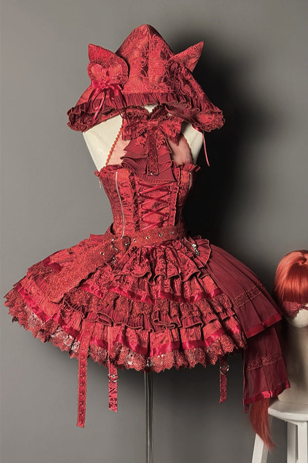 Cat Ear Hat + Dark Punk Halter Ribbon Bustier Dress Setup