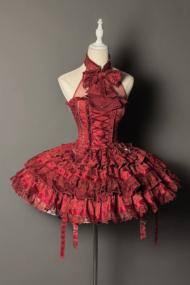 Cat Ear Hat + Dark Punk Halter Ribbon Bustier Dress Setup