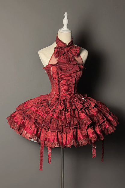 Cat Ear Hat + Dark Punk Halter Ribbon Bustier Dress Setup