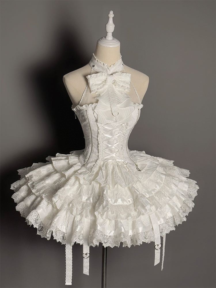 Cat Ear Hat + Dark Punk Halter Ribbon Bustier Dress Setup