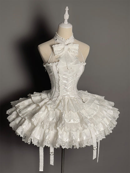 Cat Ear Hat + Dark Punk Halter Ribbon Bustier Dress Setup