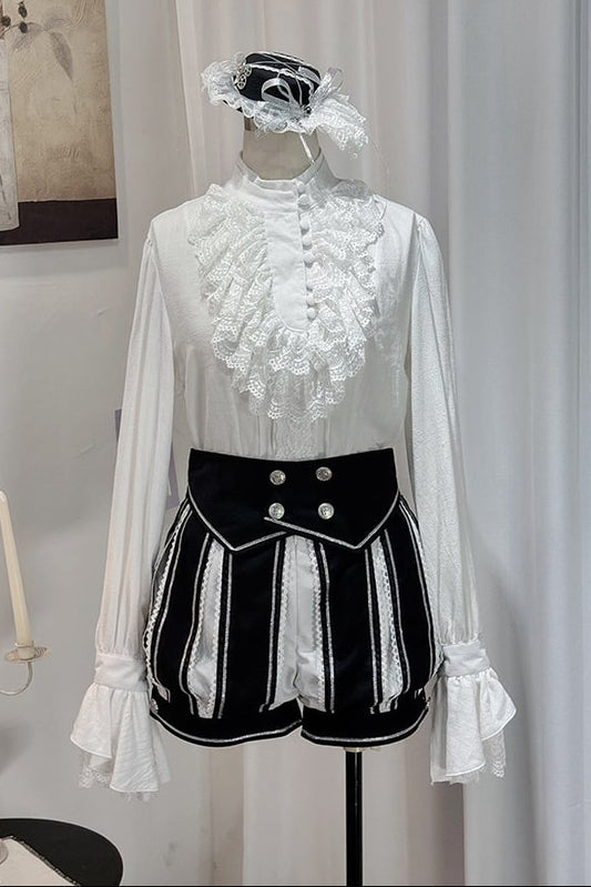 [Pre-order Deadline: July 18] Gray/White Prince Lolita Lace Ruffle Bell Sleeve Shirt