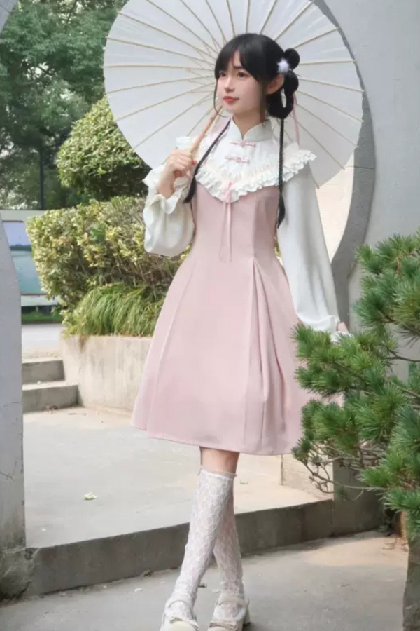 ガーリーフリルカラーチャイナワンピース