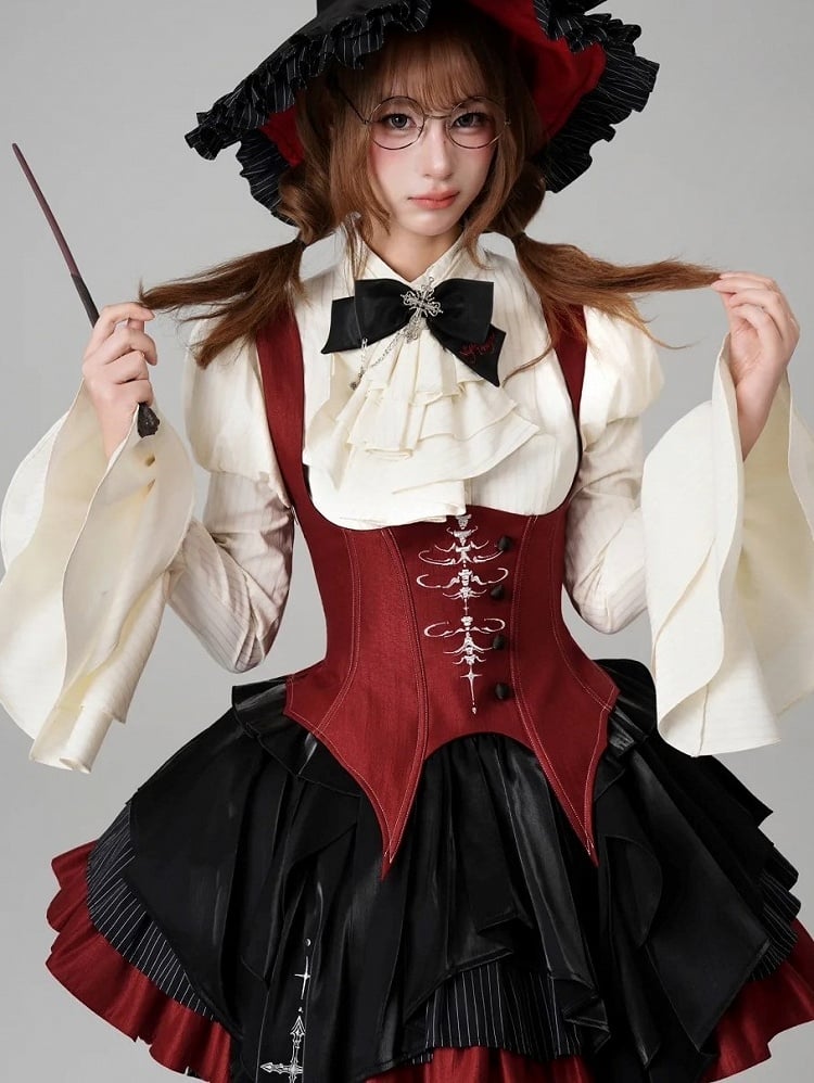 【12月3日予約締切】inverted spell contract ダークゴシックウィッチレッドドレスフルセット＋シャツ＋ベスト＋スカート