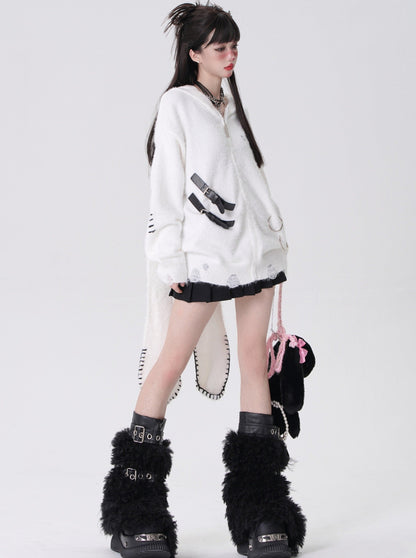 Long Bunny Dark Belt Zip-Up Hoodie