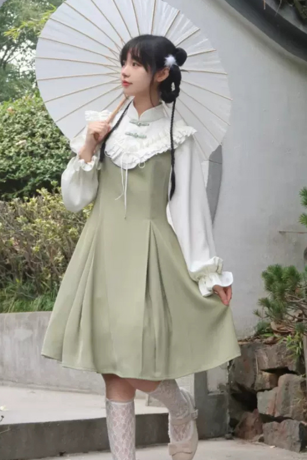 ガーリーフリルカラーチャイナワンピース