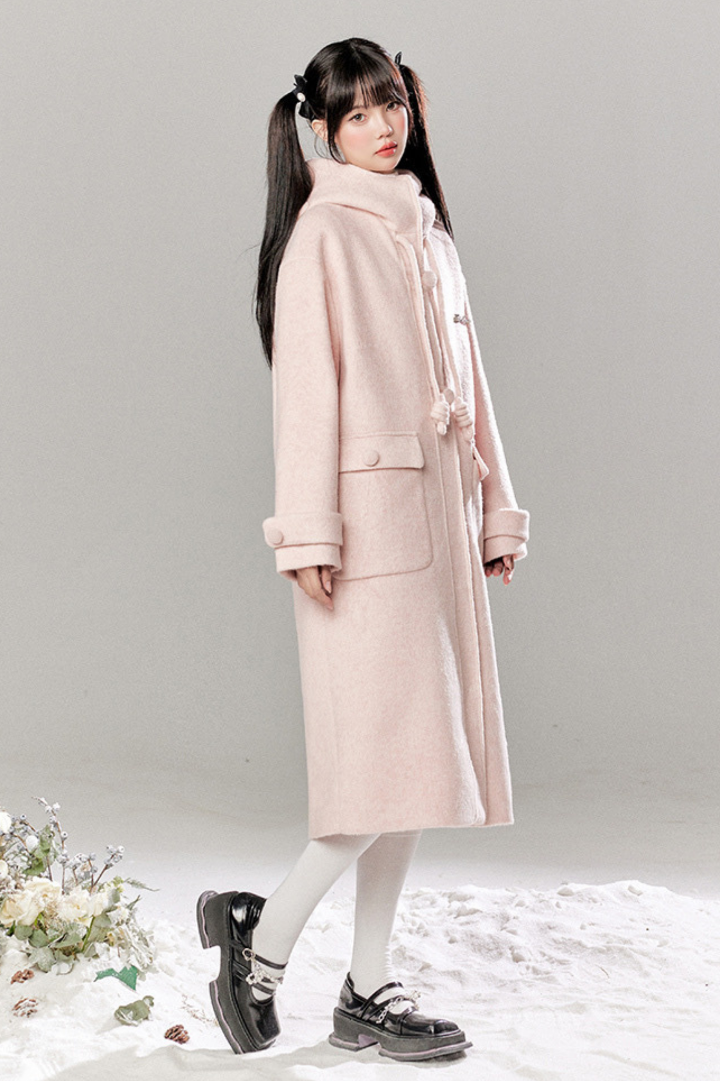 French Single Brest Food Long Wool Coat