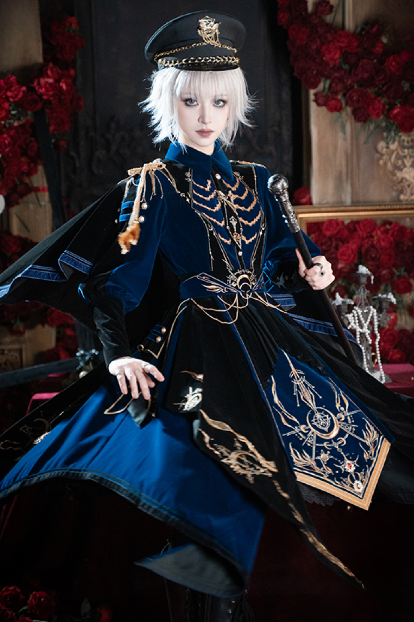 [Deadline for pre-order on November 16th] Holy army blue black embroidered military cape dress complete set + dress set
