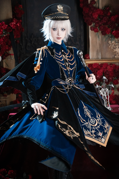 [Deadline for pre-order on November 16th] Holy army blue black embroidered military cape dress complete set + dress set