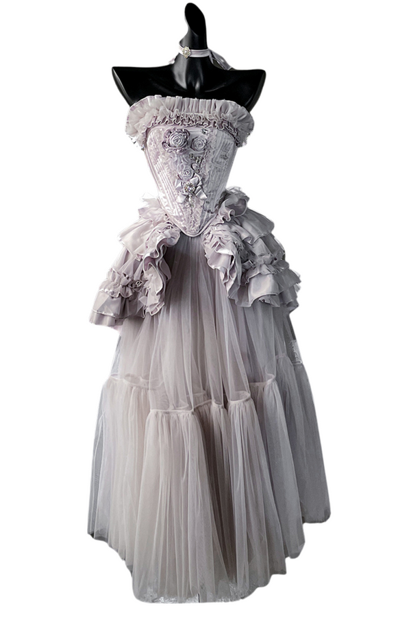 ビクトリアフラワーチューブトップス＋ショートスカート＋ロングスカート＋ガーゼスカート＋アームリング＋チョーカー