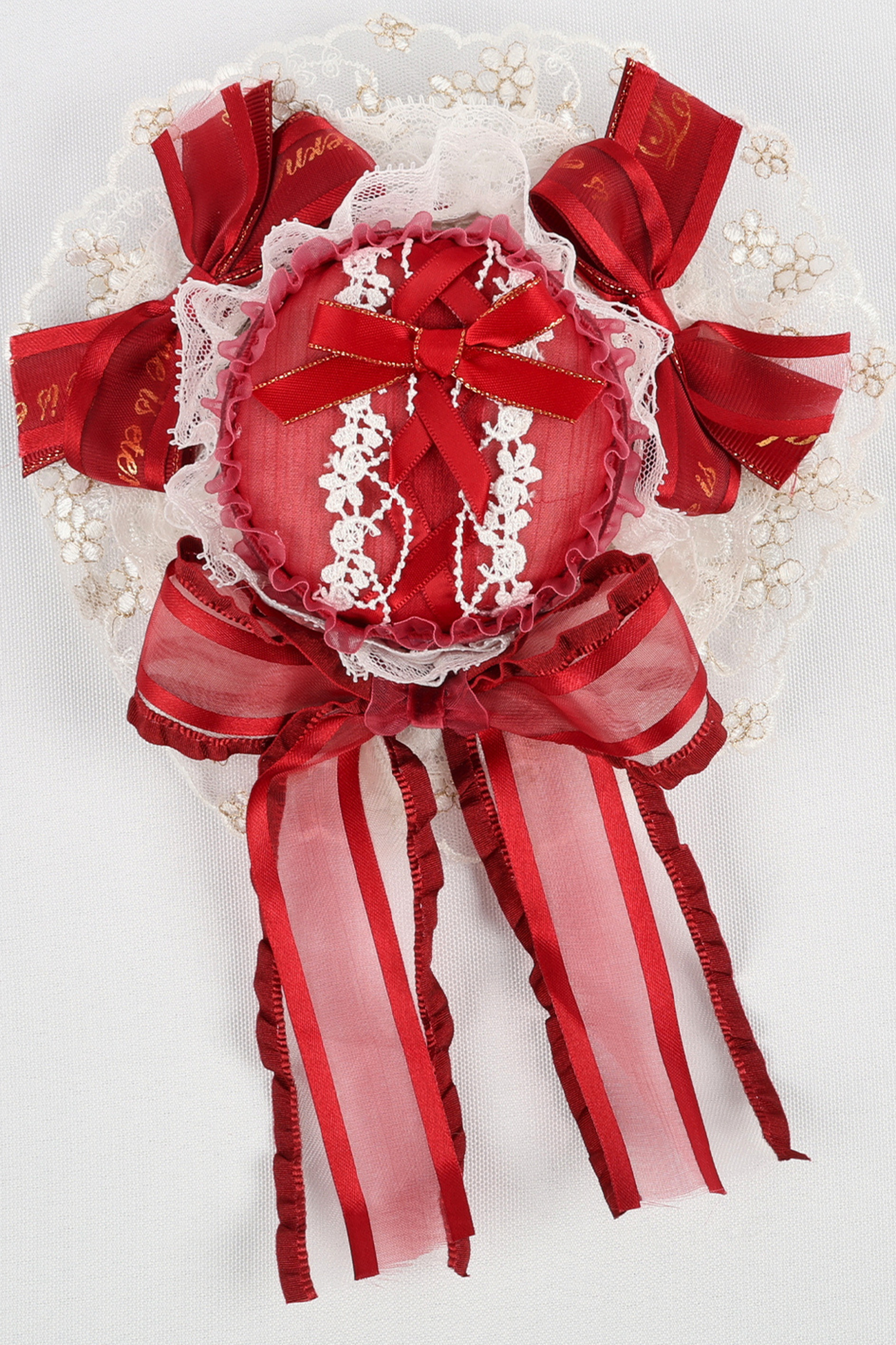 ローズレースロリータボンネット+ハット+ヘアバンド+クリップハット+クラウン