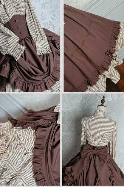 【12月23日予約締切】ビクトリアデュークエレガントクラシックフリルスタンドカラーリボンシャツ