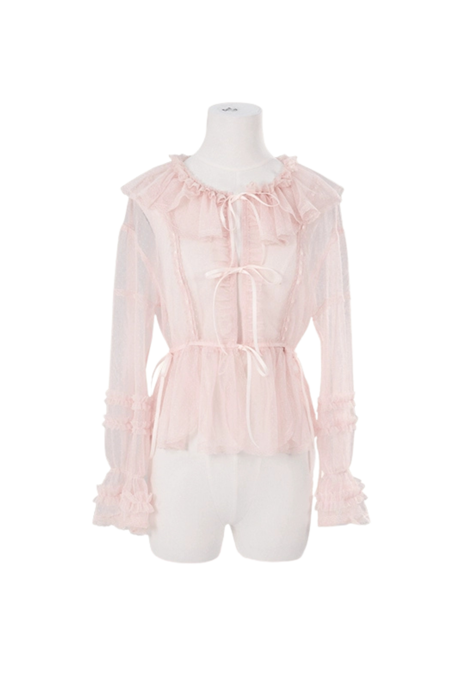 Cherry blossom color sweet princess Lolita dress + doll color top + sheer cardigan + apron