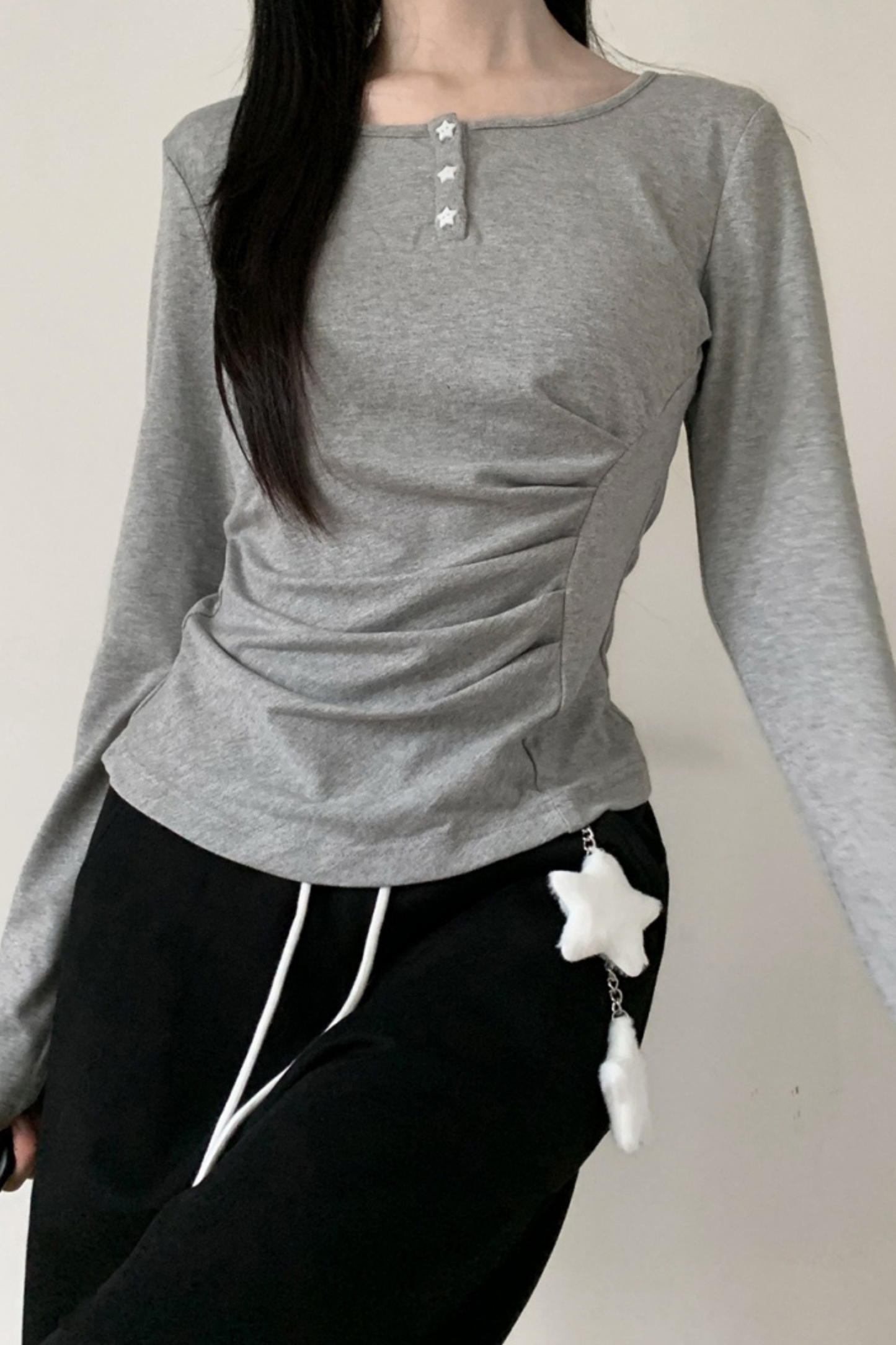 マルチカラーボタンリボントップス