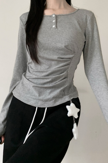 マルチカラーボタンリボントップス