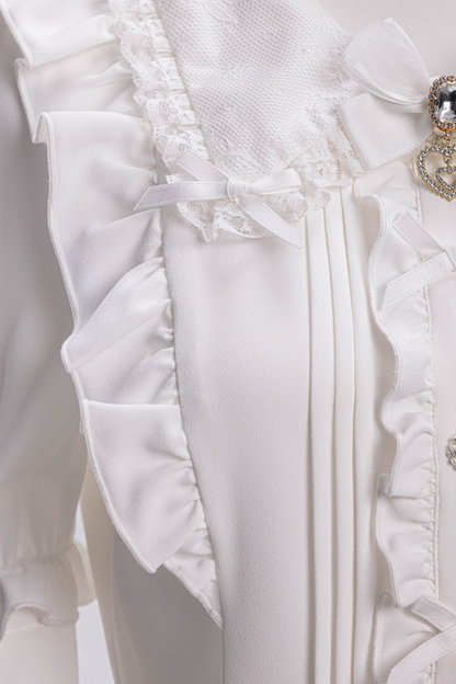 甜美荷叶边泡泡长袖衬衫