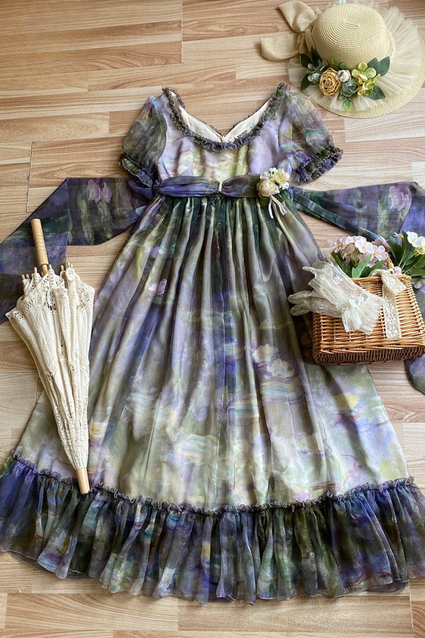 マーブルアートハイウエストマークロリータドレス