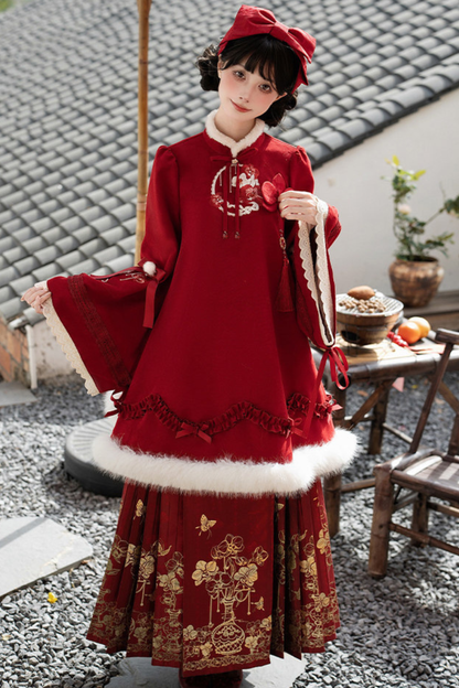 China Big Sleeve Dress + Apron + Skirt + Leg Warmers + Hairband + Clip + Pin