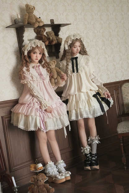 【予約商品】ローズフリルロリータドレス+ドレス＋ベルト＋ブローチ＋リボン＋ヘッドバンド＋スリーブ