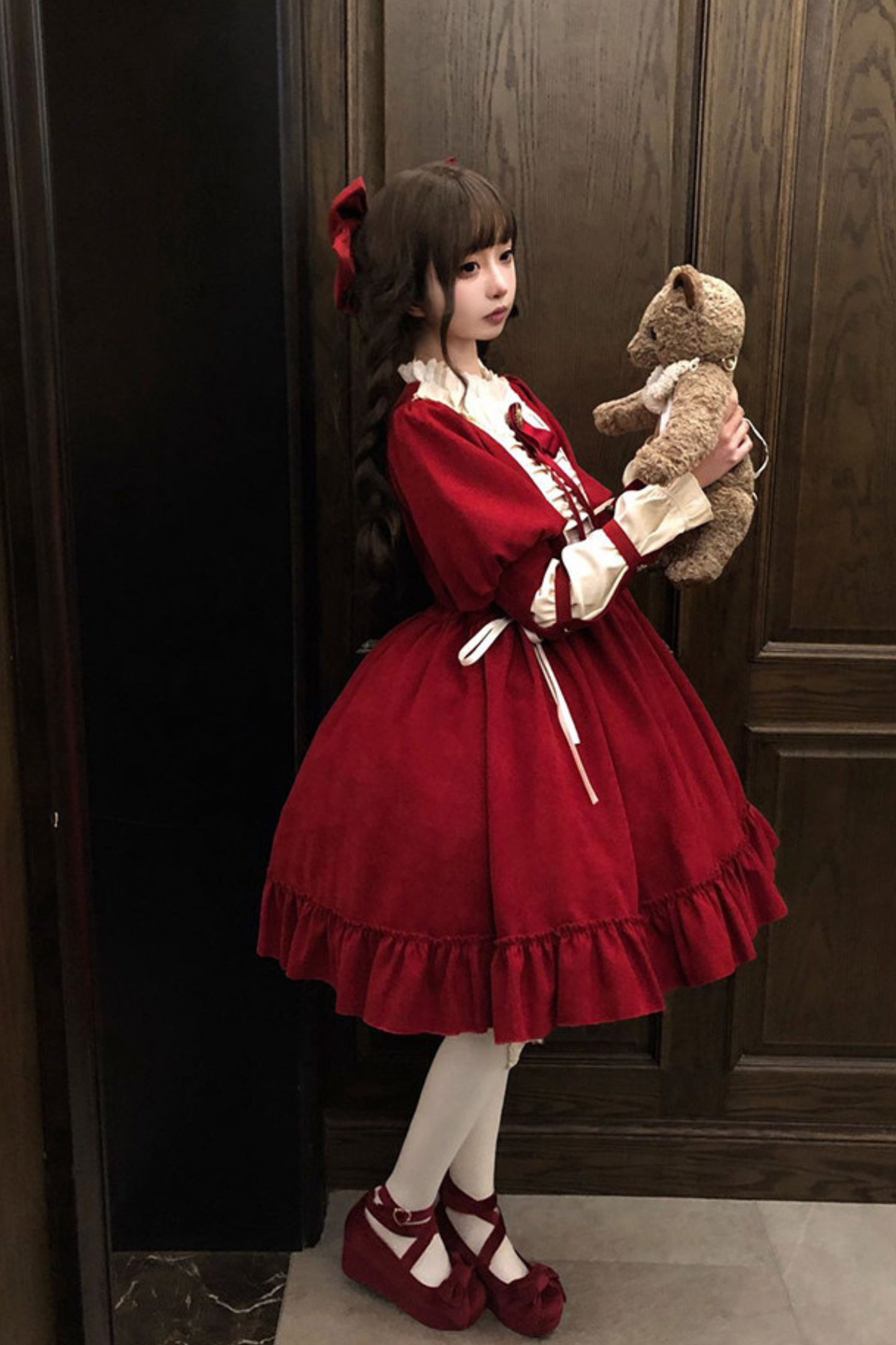 レースラッフルロリータドレス+リボン