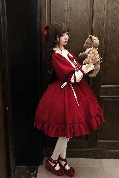 レースラッフルロリータドレス+リボン