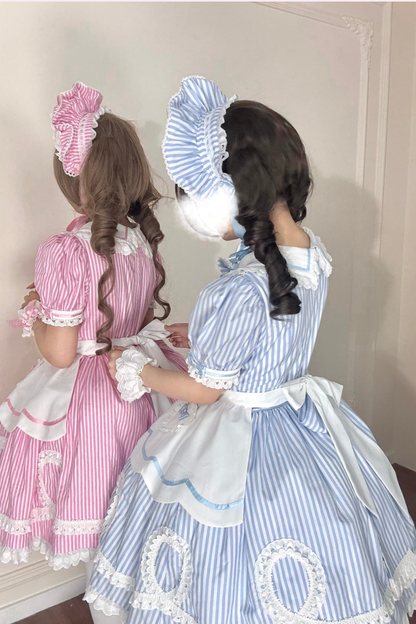 [Vorbestellung] Retro-Puppenartiges Lolita-Kleid + Haarband + Clip + Haube + Hut