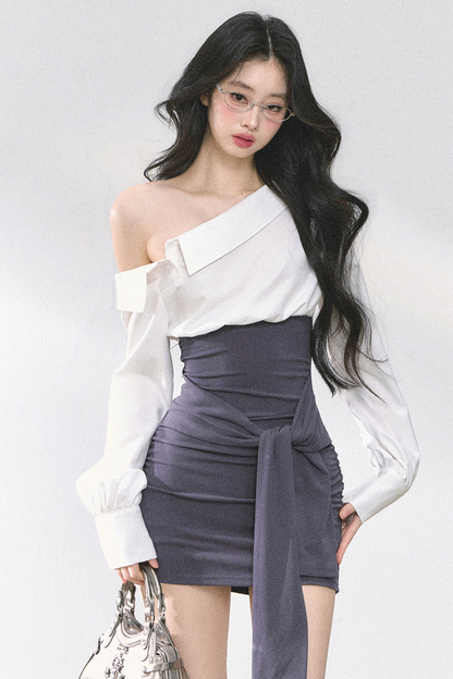 ウエストバンド付きワンショルダーシャツ