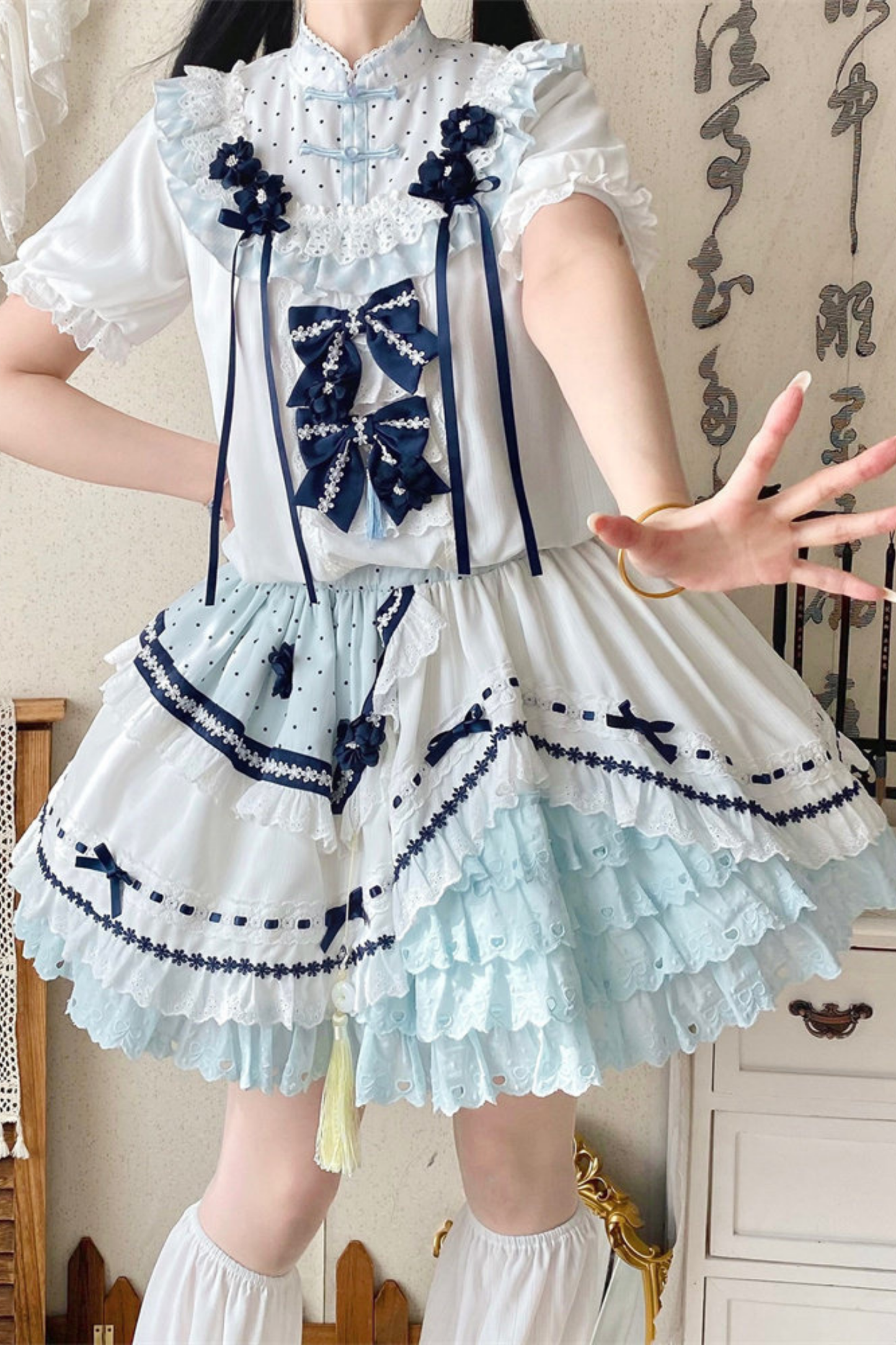 [3월 18일 예약마감] 차이나 드림 원피스 + 점퍼 스커트 + 소매 + 레그 워머 + 머리띠 + 칼라 + 클립 + 리본 + 공주 소매